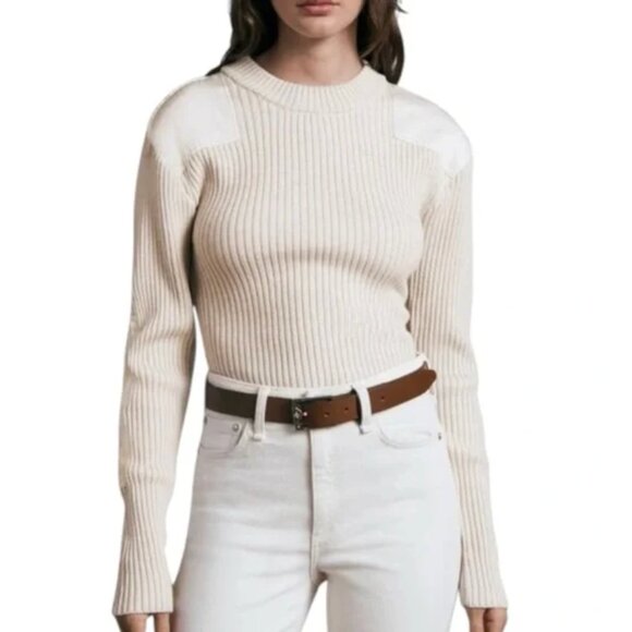 Rag & Bone Nikole Beige Cream Satin Paneled Ribbed 100% Wool Sweater - Picture 8 of 8